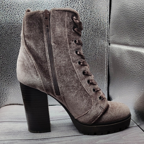 Steve Madden Velvet Lace-Up Heeled Boots - Taupe - Picture 2 of 4